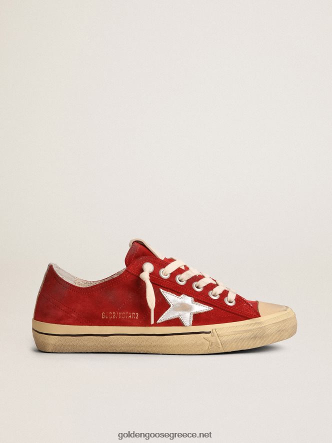 άνδρες sneakers v-star ltd σε σκούρο κόκκινο σουέτ με ασημί μεταλλικό δερμάτινο αστέρι και καρτέλα τακούνιGolden Goose 264N2R649