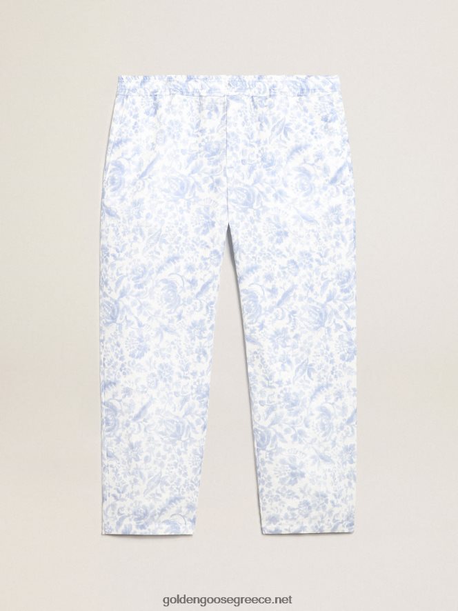 άνδρες λινό παντελόνι resort collection με μεσογειακό μπλε στάμπαGolden Goose 264N2R734