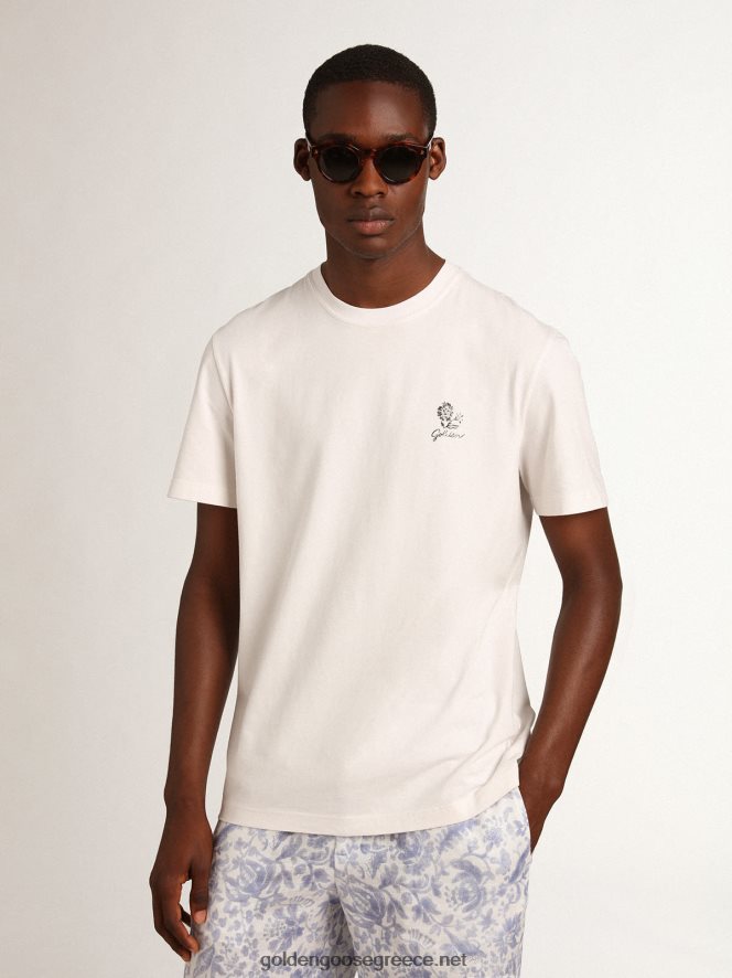 άνδρες λινό μπλουζάκι resort collection σε vintage λευκό βαμβακερό με εμπριμέ λουλούδιGolden Goose 264N2R708